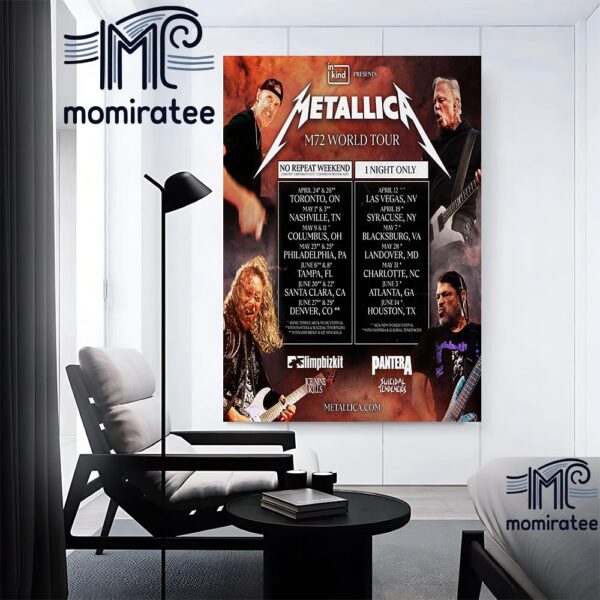 Metallica With Special Guests Pantera And Suicidal Tendencies For M72 World Tour In The Round 2025 Poster Canvas