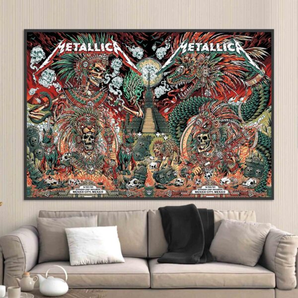 Metallica World Tour M72 CDMX Combined Poster For 2 Nights The Last No Repeat Weekend Of The Year At Estadio GNP Seguro Mexico City Mexico September 27-29 2024 Home Decor Poster Canvas