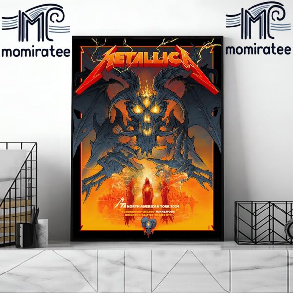 Metallica World Tour M72 North American Tour 2024 Exclusive Pop-Up Shop Poster The Fire And Skull For M72 Minneapolis At US Bank Stadium Minneapolis MN US August 16-18 2024 Home Decor Poster Canvas