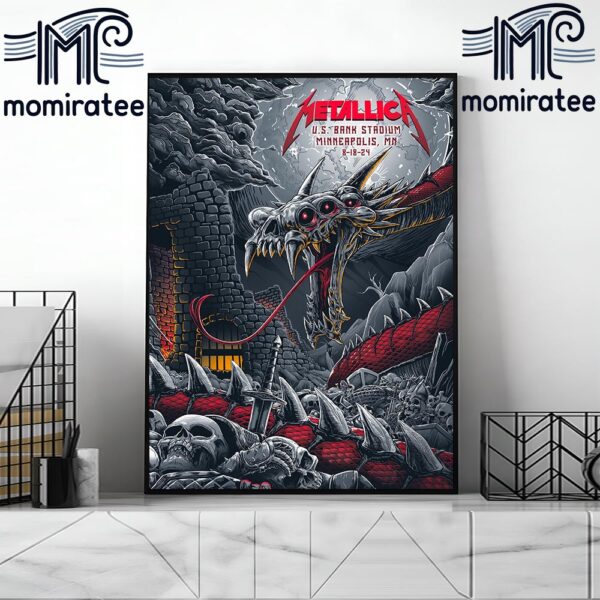 Metallica World Tour M72 North American Tour 2024 Tonight Day 2 Poster The Horned Snake At US Bank Stadium Minneapolis MN US For M72 Minneapolis August 18th 2024 Home Decor Poster Canvas