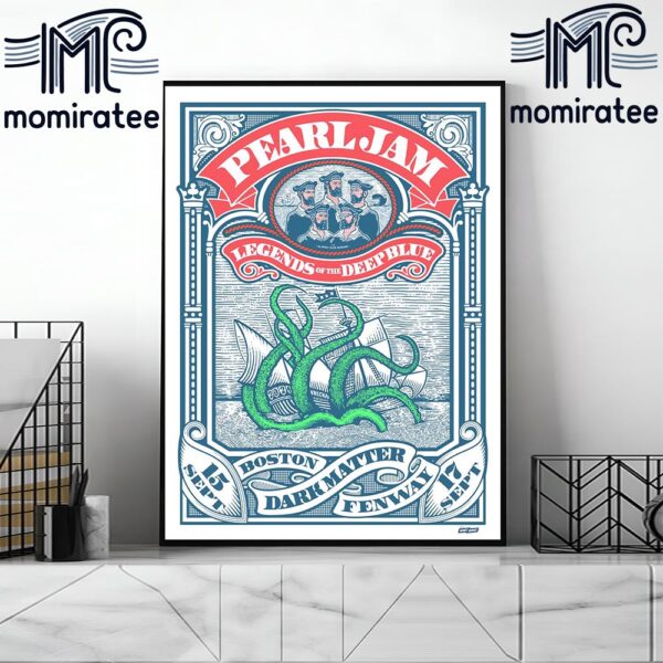 Pearl Jam Legends Of The Deepblue Event Poster Art By Ames Bros For Dark Matter World Tour 2024 At Fenway Park Boston MA September 15th And 17th 2024 Home Decor Poster Canvas