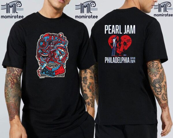 Pearl Jam Philadelphia Dark Matter World Tour 2024 With Glen Hansard Merch Night 2 At Wells Fargo Center Philadelphia PA September 9th 2024 Two Sides Unisex T-Shirt