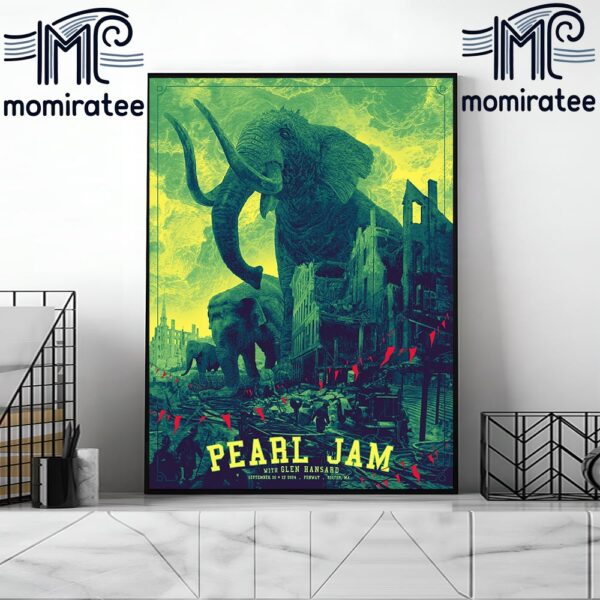 Pearl Jam With Glen Hansard The Elephants Event Poster Art By Daniel Danger For Dark Matter World Tour 2024 At Fenway Park Boston MA September 15th And 17th 2024 Home Decor Poster Canvas