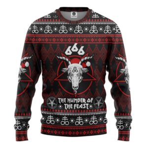 666 The Number Of The Feast Gifts For Family Holiday Christmas Ugly Sweater Custom