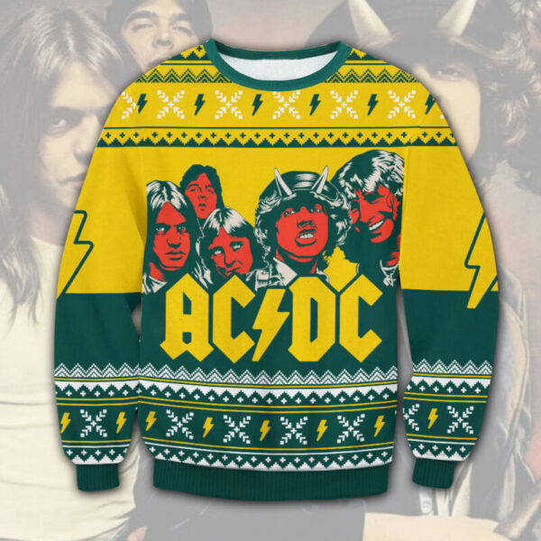 ACDC Yellow Gifts For Family Holiday Christmas Ugly Sweater