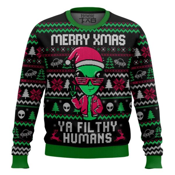 Alien Ya filthy Humans Christmas Best Holiday Christmas Ugly Sweater Gifts For Family