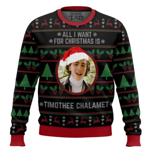 All I want for Christmas is Timothee Chalamet Best Holiday Christmas Ugly Sweater Gifts For Family