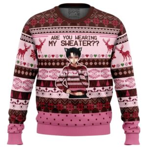 Are You Wearing My Sweater Levi Attack on Titan Gifts For Family Holiday Christmas Ugly Sweater