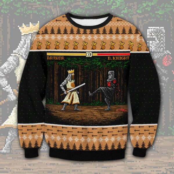 Arthur vs Black Knight Pixel Monty Python Best Gifts For Family For Holiday Christmas Ugly Sweater