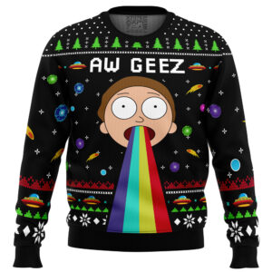 Aw Geez Rick and Morty Gifts For Family Holiday Christmas Ugly Sweater