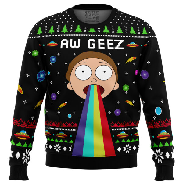 Aw Geez Rick and Morty Gifts For Family Holiday Christmas Ugly Sweater