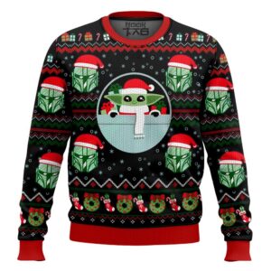 Baby Yoda And Mandalorian Star Wars Best Holiday Christmas Ugly Sweater Gifts For Family