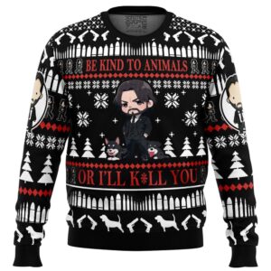 Be Kind to Animals John Wick Gifts For Family Holiday Christmas Ugly Sweater