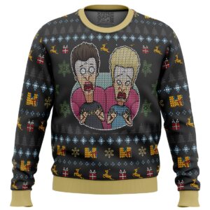 Beavis and Butthead Surprise Reaction Gifts For Family Holiday Christmas Ugly Sweater