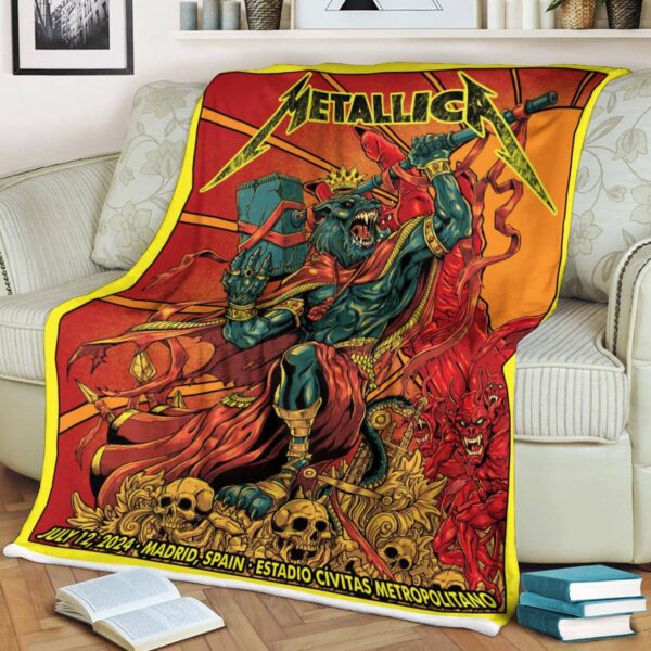 Metallica M72 World Tour M72 Madrid Final 2024 No Repeat Weekend In Europe At Estadio Civitas Metropolitano Madrid Spain July 12th 2024 Fleece Blanket