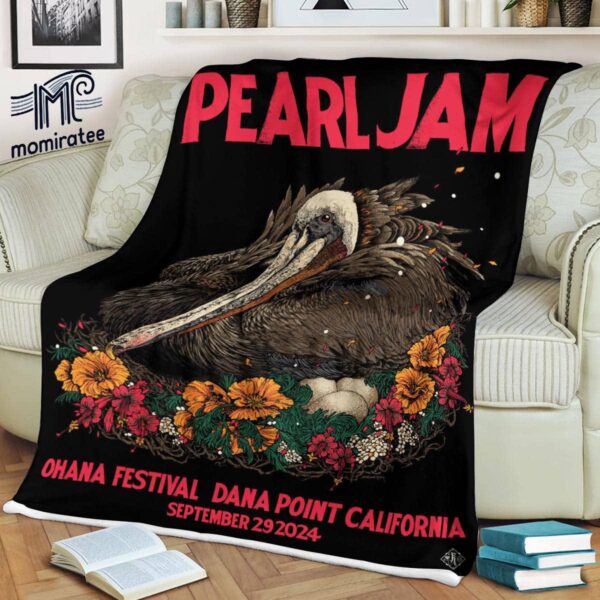 Pearl Jam At The Ohana Festival Dana Point CA September 29th 2024 Merch Poster By Richey Beckett Fleece Blanket