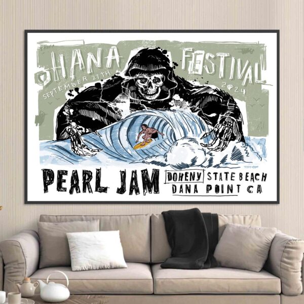 Pearl Jam At The Ohana Festival Doheny State Beach Dana Point CA September 27th 2024 Merch Poster By Terry Urban Home Decor Poster Canvas