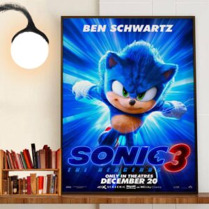 Ben Schwartz As Sonic The Hedgehog In Sonic The Hedgehog 3 Official Poster Release December 20th 2024 Home Decor Poster Canvas