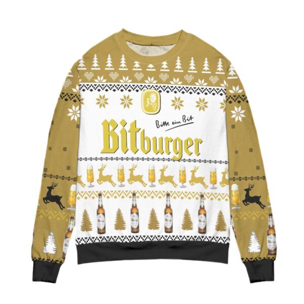 Bitburger Beer Logo Reindeer Pattern Gifts For Family Holiday Christmas Ugly Sweater