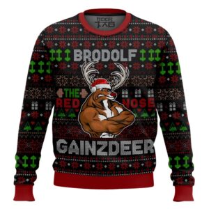 Brodolf the Red-Nosed Gainzdeer Rudolph the Red-Nosed Reindeer Best Holiday Christmas Ugly Sweater Gifts For Family