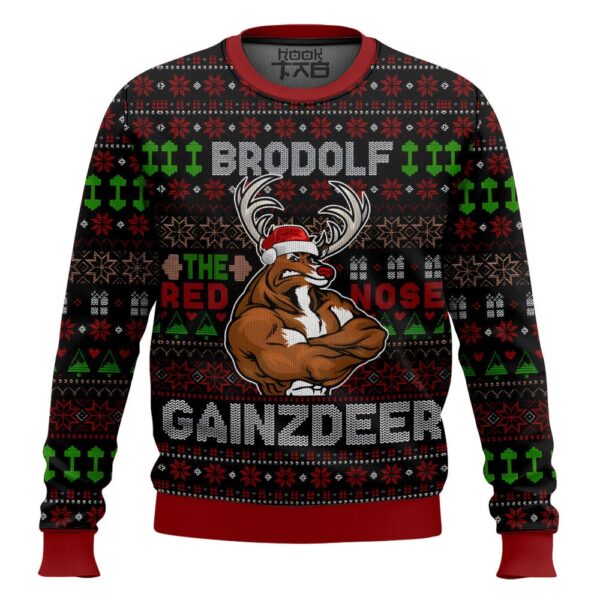 Brodolf the Red-Nosed Gainzdeer Rudolph the Red-Nosed Reindeer Best Holiday Christmas Ugly Sweater Gifts For Family