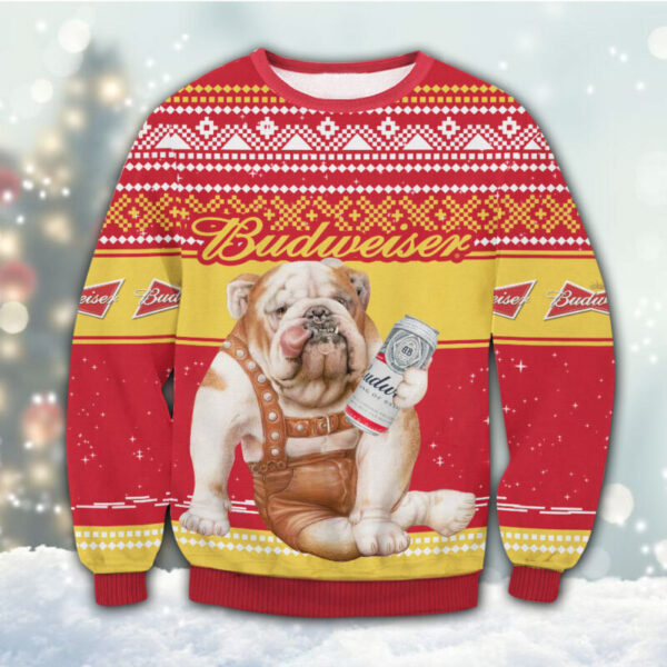 Budweiser Bulldog Best Holiday Christmas Ugly Sweater Gifts For Family