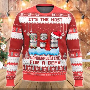 Budweiser Its The Most Wonderful Time For A Beer Best Holiday Christmas Ugly Sweater Gifts For Family