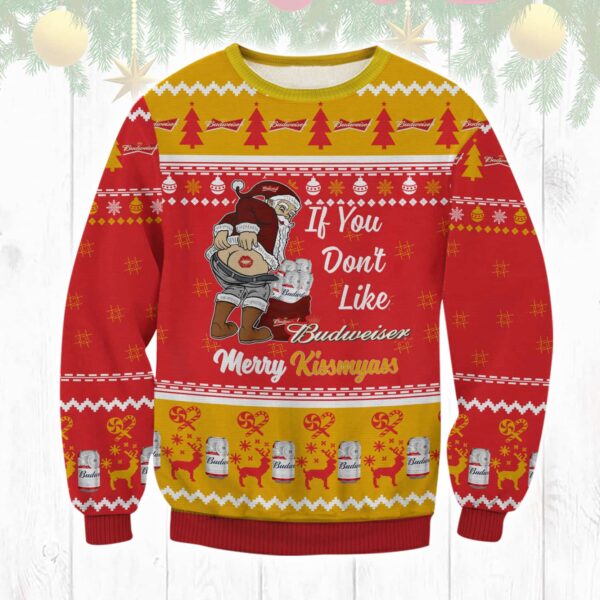 Budweiser Merry Kissmyass Best Holiday Christmas Ugly Sweater Gifts For Family