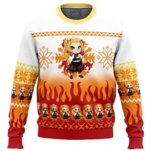 Chibi Christmas Kyojuro Rengoku Demon Slayer Gifts For Family Holiday Christmas Ugly Sweater