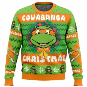 Cowabunga Michaelangelo Christmas Teenage Mutant Ninja Turtles Gifts For Family Holiday Christmas Ugly Sweater