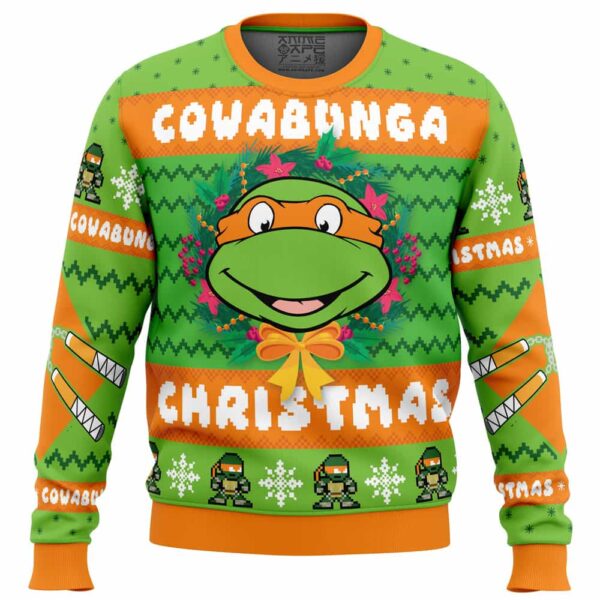 Cowabunga Michaelangelo Christmas Teenage Mutant Ninja Turtles Gifts For Family Holiday Christmas Ugly Sweater