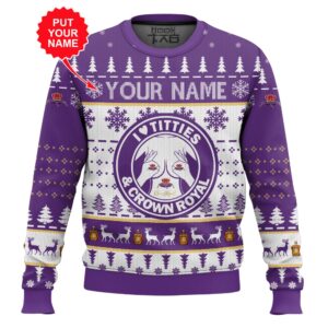 Custom Name Crown Royal Titties Funny Best Holiday Christmas Ugly Sweater Gifts For Family