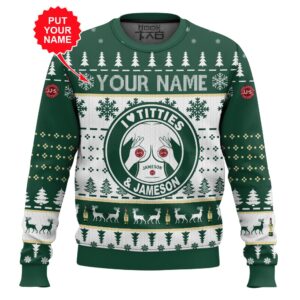 Custom Name Jameson Titties Funny Best Holiday Christmas Ugly Sweater Gifts For Family