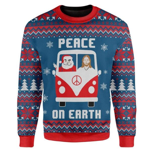 Custom Ugly Peace On Earth Best Gifts For Family For Holiday Christmas Ugly Sweater