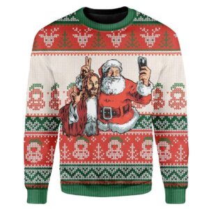 Custom Ugly Santa And Jesus Best Gifts For Family For Holiday Christmas Ugly Sweater