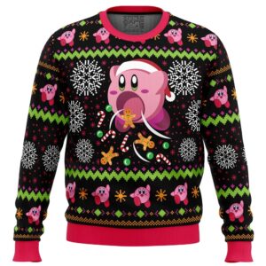 Cute Pink Hungry Kirby’s Dream Land Gifts For Family Holiday Christmas Ugly Sweater