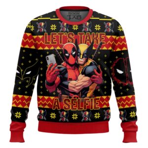 Deadpool and Wolverine Let’s Take A Selfie Best Holiday Christmas Ugly Sweater Gifts For Family