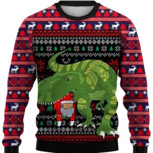 Dinosaur Santa Gifts For Family Holiday Christmas Ugly Sweater