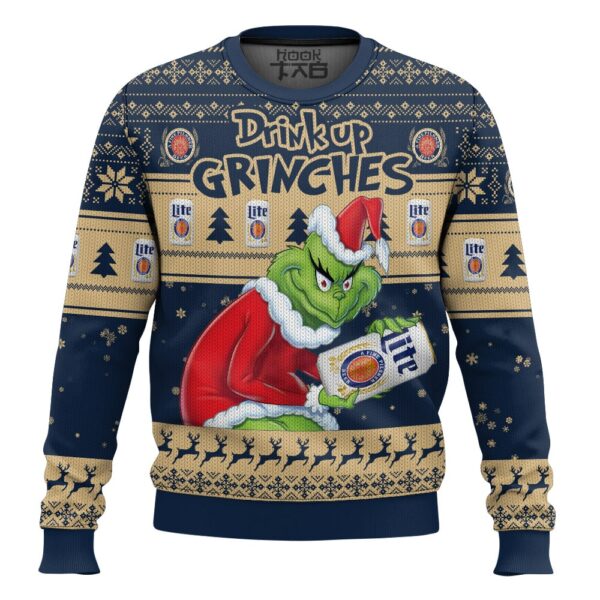 Drink Up Grinches Miller Lite Best Holiday Christmas Ugly Sweater Gifts For Family