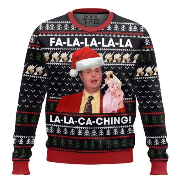 Dwight Schrute Office FA La La La La La La-Ca-Ching Christmas Best Holiday Christmas Ugly Sweater Gifts For Family