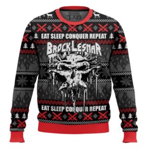 Eat Sleep Conquer Repeat Brock Lesnar Best Holiday Christmas Ugly Sweater Gifts For Family