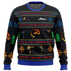 Finish Him Mortal Kombat Gifts For Family Holiday Christmas Ugly Sweater