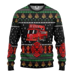 Firefighter Truck Gifts For Family Holiday Christmas Ugly Sweater Custom Sweatshirt Apparel