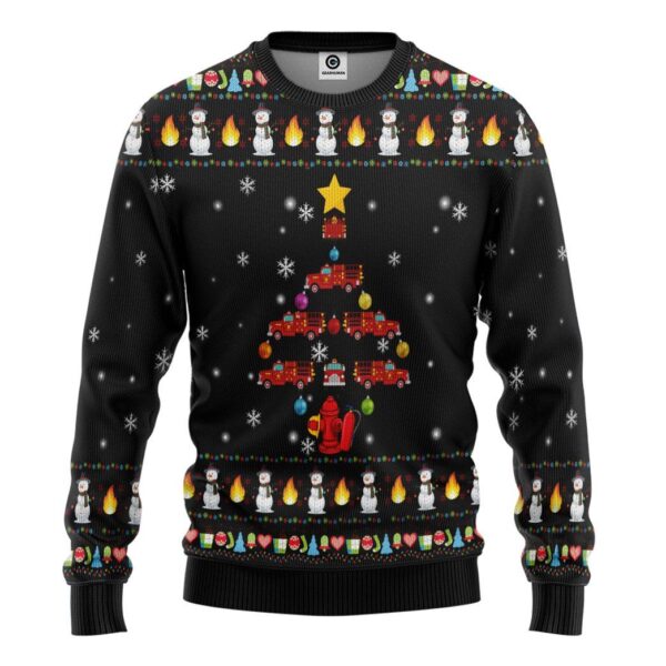 Firefighter Truck Tree Gifts For Family Holiday Christmas Ugly Sweater Custom Sweatshirt Apparel