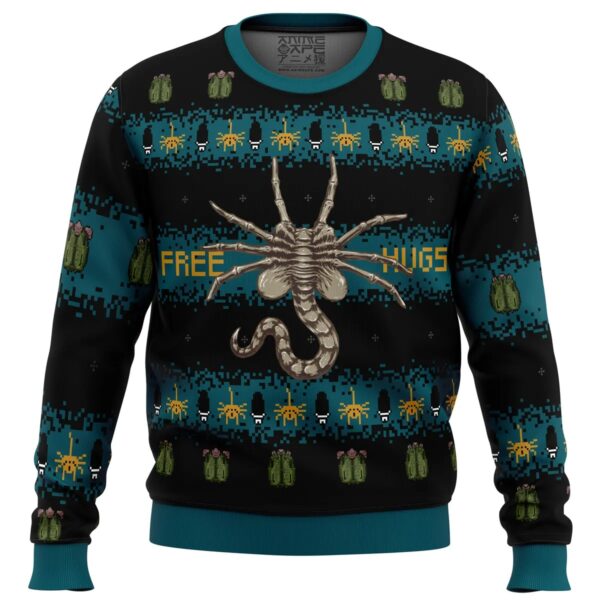 Free Hugs Alien Facehugger Gifts For Family Holiday Christmas Ugly Sweater