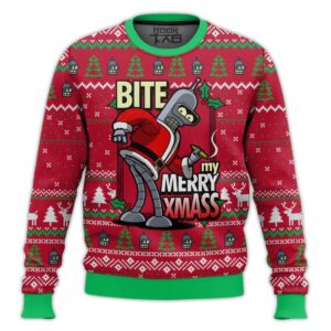 Futurama Bite my Merry Xmass Best Holiday Christmas Ugly Sweater Gifts For Family