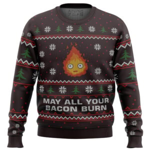 Ghibli May All Your Bacon Burn Gifts For Family Holiday Christmas Ugly Sweater