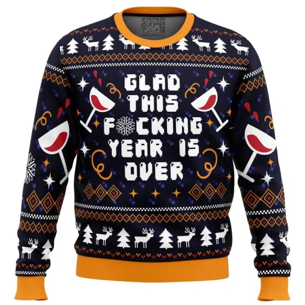 Glad This Fucking Year is Over Pop Culture Gifts For Family Holiday Christmas Ugly Sweater