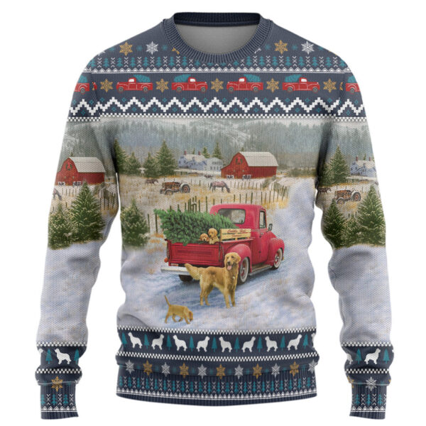 Golden Retriever Red Truck Christmas Custom Best Holiday Christmas Ugly Sweater Gifts For Family