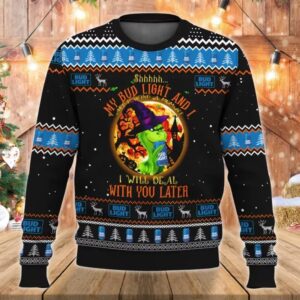 Grinch Drink Bud Light Beer Halloween Best Holiday Christmas Ugly Sweater Gifts For Family